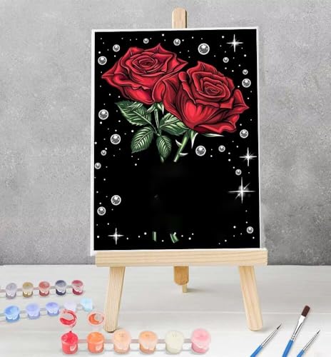 Malen Nach Zahlen Blume ab 7 8 9 Jahre Mädchen und Junge, Malen Nach Zahlen für Kinder Rose mit Rahmen 3 Pinsel und Acrylfarben, Geschenke Für Frauen 70x95cm Model YEYUMEOZD-X von YEYUMEOZ