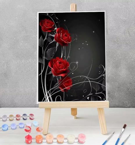 Malen Nach Zahlen Erwachsene Blume DIY Ölgemälde Leinwand Set mit 3 Pinsel und Acrylpigment für Frauen Deko Wohnzimmer Geburtstag Weihnachten Geschenk - Rose 70x95CM Ohne Rahmen Model YEYUMEOZQ-0 von YEYUMEOZ