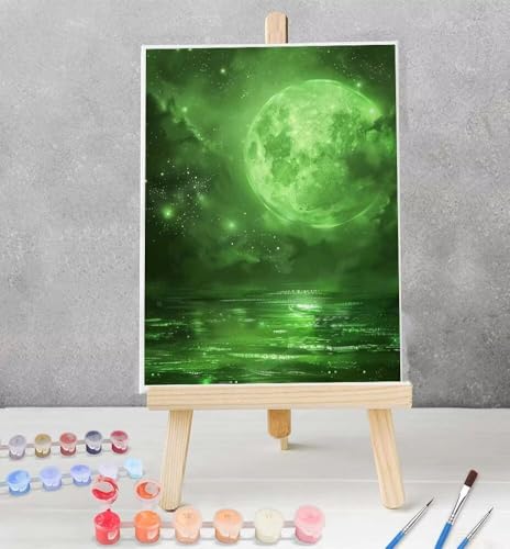 Malen Nach Zahlen Erwachsene Mond DIY Ölgemälde Leinwand Set mit 3 Pinsel und Acrylpigment für Frauen Deko Wohnzimmer Geburtstag Weihnachten Geschenk - Grün 70x95CM Ohne Rahmen Model YEYUMEOZ7-2 von YEYUMEOZ