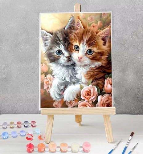 Malen Nach Zahlen Erwachsene Tier, DIY Handgemalt Ölgemälde Kit für Anfänger und Erwachsene Mit 3-Pinseln und Acrylfarbe, Ohne Rahmen Deko Wohnzimmer Katze 40x50cm Model YEYUMEOZ8-7 von YEYUMEOZ