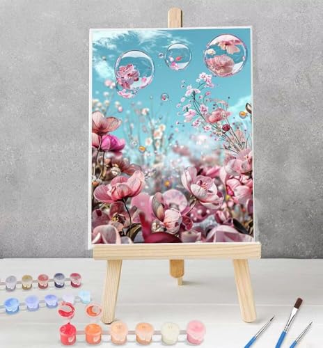 Malen nach Zahlen Erwachsene Blume - Paint by Numbers Adult Rosa - Cheerful Painting Kits Bastelset Leinwand Pinsel - Malen-Nach-Zahlen Kinder 30 x 40 cm Model YEYUMEOZ3-W von YEYUMEOZ