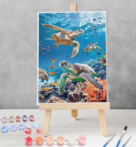 Tier Malen nach Zahlen Erwachsene ohne Rahmen | Handgemalt | Meeresschildkröten | Kit für Anfänger und Erwachsene | Set inklusive Acrylfarben & Pinsel Deko Schlafzimmer 60x80CM Model YEYUMEOZ1-Y von YEYUMEOZ