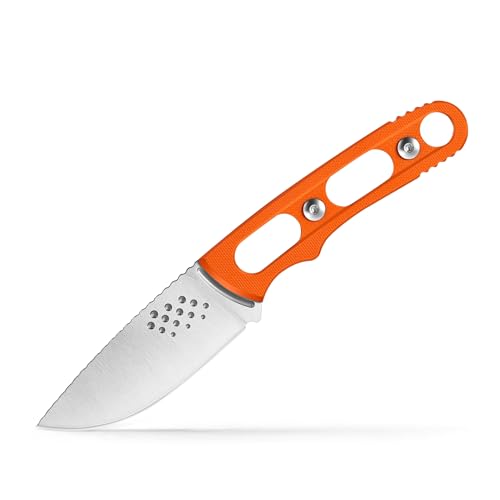 YF SMART 7,24'' leichtes, kompaktes Messer mit feststehender Klinge und Rindslederscheide – ideal zum Häuten, Camping, Outdoor – EDC-Bushcraft-Messer mit feststehender Klinge (Orange) von YF SMART