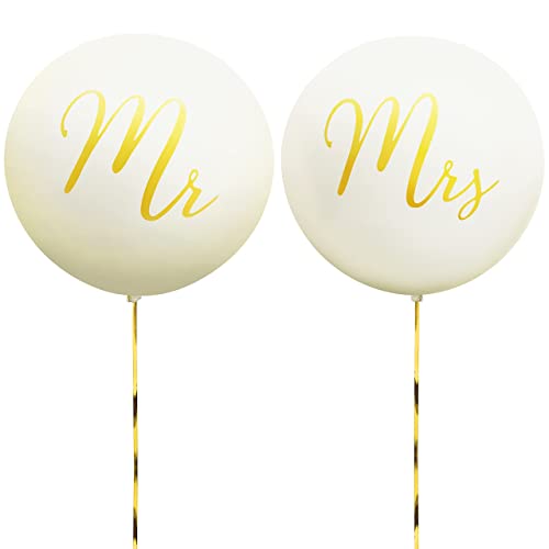 YFGOODS luftballons hochzeit - 2 Stück mit Durchmesser 1 Meter, Helium geeignet - mit mr mrs in gold für eure Hochzeit, Hochzeitstag oder Heiratsantrag von YFGOODS