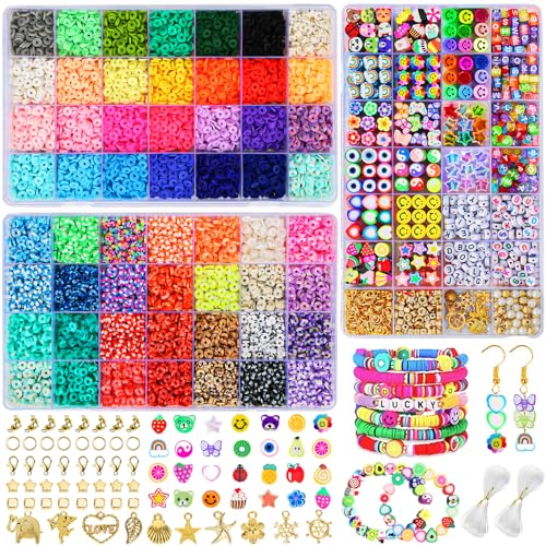 15000+ Stück Tonperlen Armband Herstellung Kit, 48 Farben Polymer Clay Perlen Kit – Tonperlen für Schmuck Armbänder Halskette Herstellung, Ton Perlen Set für Kinder Erwachsene, 3 Boxen von YFKJEU