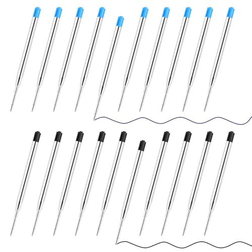 20 Stück Kugelschreiber Minen,Großraumminen für Kugelschreiber,9.9cm Austauschbare Kugelschreiber Minen,Hochwertige 1mm Strichstärke G2 Format Kugelschreiber für Schulen und Büros (Schwarz + Blau) von YFPOPONE