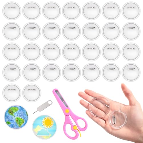 30 Stück Buttons Selber Machen, DIY Transparente Buttons 44mm, Buttons Anstecker Set Mit Schere Und Kartenlöser, Buttons Anstecker Zum Selbstgestalten, Buttons Aus Acryl Für Kinder von YFPOPONE