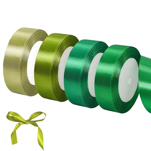 4 Rollen Geschenkband Grün, 20mm X 22m Satinband Grün, Geschenkband Breit In 4 Verschiedenen Grün, Polyester Stoffband Grün, Sschleifenband Grün Für Geschenkverpackungen, Basteln von YFPOPONE