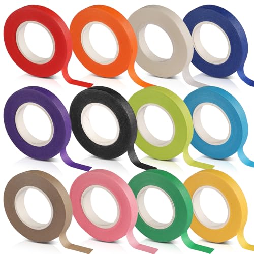 YFPOPONE 12 Rollen Klebeband Bunt, 20m*10mm Papier Klebeband, DIY Malerkrepp Für Kinder, 12 Farben Von Abklebeband Maler, Krepppapier Wasserfest Bunt Für Basteln, Dekorieren, Malen von YFPOPONE