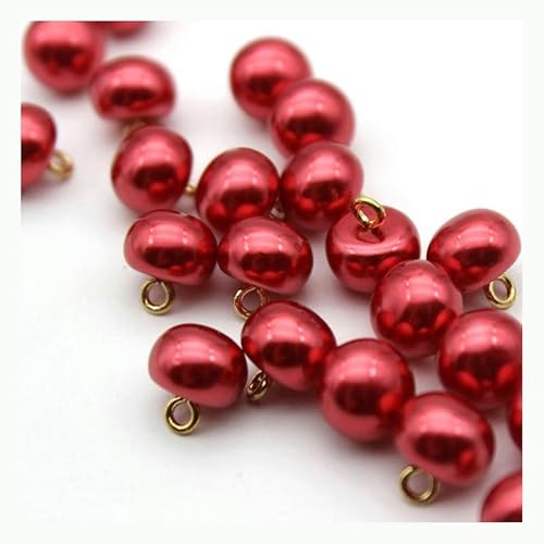 Anstecknadeln 10/20/50 Stück 10 mm Pilz-Perlenknöpfe aus Metall for Nähen von Perlenschaftknöpfen, Perlmuttknöpfen, Mänteln, DIY-Nähzubehör(10mm Pearl Red,20pcs) von YFSGDLBN