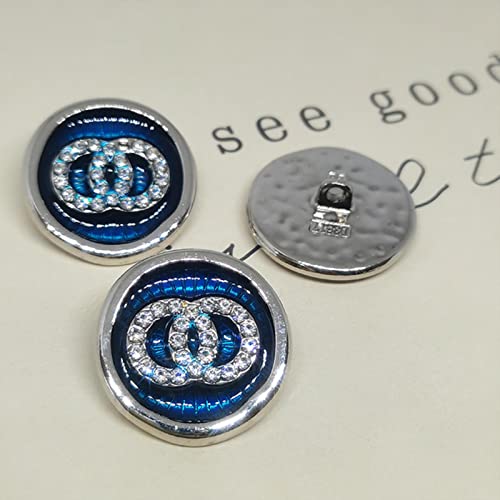 Anstecknadeln 6 Stück Strass-Metallknöpfe zur Kleidungsdekoration, runder großer Knopf for Damen, Näharbeiten-D3615 blau, 18 mm von YFSGDLBN