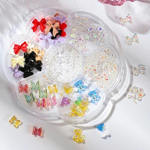 10/50 Stück Girlande Bowknot Perle Zirkon Nail Art Charms Strass Weihnachtskranz Design Kristalle Schmuck Nail Art Dekoration-ZCF177-1 von YFSHC