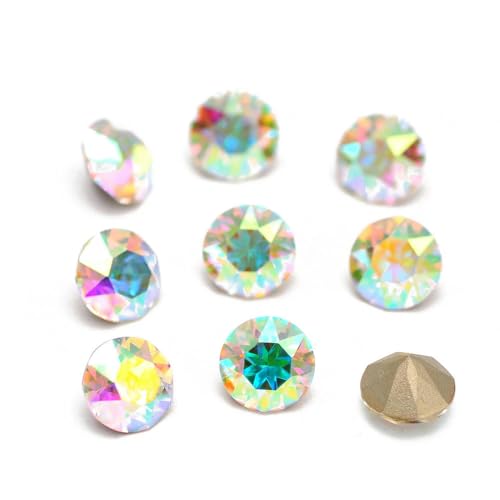 10 Stück super bunte 5A-Strasssteine zum Selbermachen von Schmuck, Glasperlen mit Pointback, rund, zum Aufkleben auf Nailart-Zubehör, Kristalle-Kristall AB-8,1 mm-10 Stüc von YFSHC