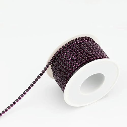 10 Yards/Rolle SS6-SS16 Mehrfarbige Strasskette zum Aufnähen von Strasssteinen, Cup-Kette für Kleidungsstücke, DIY-Zubehör-Amethyst-SS16 (4 mm) von YFSHC