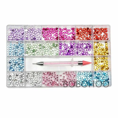 100 Stück Herz-Strasssteine aus mehrfarbigem Acrylkristall für Nagelkunst, flache Rückseite, Kristall AB, nicht Hot Fix-Strasssteine, Glitzer-Strass, B3717, verpackt, 6 mm von YFSHC