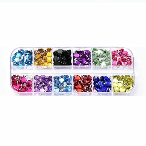 100 Stück Herz-Strasssteine in mehrfarbigem Acrylkristall für Nagelkunst, flache Rückseite, Kristall AB, nicht Hot Fix-Strasssteine, Glitzer-Strass B3717, 10 mm, Box 120 Stück – 10 mm von YFSHC