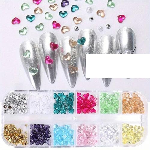 12 Gitter Herzform Nail Art Charms Transparente Liebesherz Harzsteine Schmuck Perle Halbstahlperle Dekor Maniküre Strass-RH36 von YFSHC