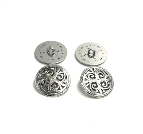 20 Stück 17 mm & 20 mm & 23,0 mm silberfarbene Metallknöpfe mit Hohlmuster und Schaft zum Aufnähen, DIY, zum Aufnähen auf Jeans, Stoffknöpfe, rund, Scrapbook-Knopf, glänzendes Silber, 17 mm von YFSHC