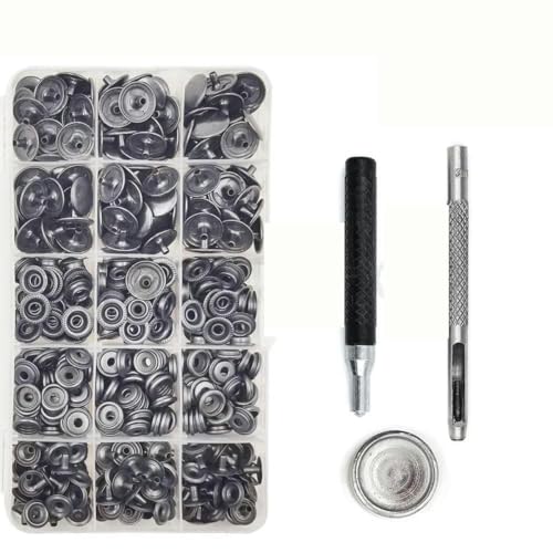 25 Sets Metall-Druckknöpfe, Druckknöpfe mit 4 Montagewerkzeugen für Kleidung, Kleidersäcke, Schuhe, Lederhandwerk, schwarzes Nickel-Set B-20 mm (201) von YFSHC