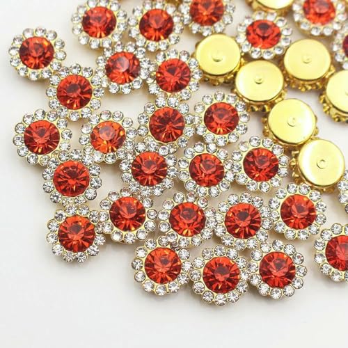 30–100 Stück goldene Strasssteine in Blumenform, Glitzerkristalle, Ziersteine, Perlen, Bekleidungshandwerk, Strasssteine zum Aufnähen für Kleidung, Edelsteine-Hyazinthe-G-10 mm-30 Stück von YFSHC