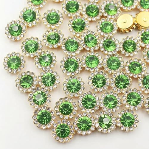 30–100 Stück goldene Strasssteine in Blumenform, Glitzerkristalle, Ziersteine, Perlen, Kleidungshandwerk, Strasssteine zum Aufnähen für Kleidung, Edelsteine-Peridot-G-10 mm-100 Stück von YFSHC