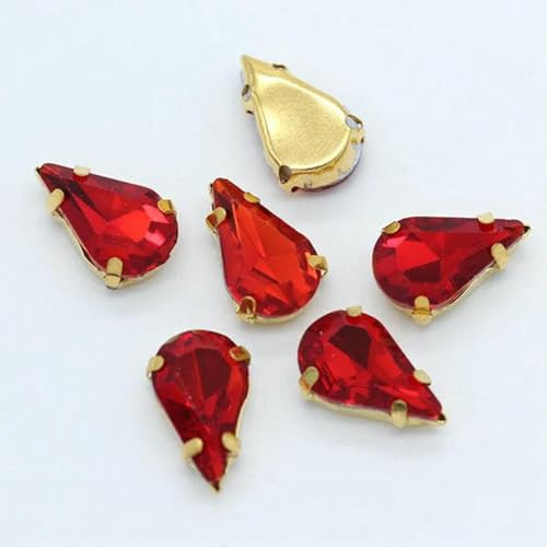 5 x 8 mm, 6 x 10 mm, 8 x 13,0 mm, 24 Farben, zum Aufnähen, flache Wassertropfen, Tropfen-Kristall-Strasssteine mit goldenem Klauenknopf, Brautkleidtaschen, DIY-Siam-6 x 10 mm-20 Stück von YFSHC