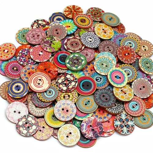 50/100 Stück, 25 mm, gemischte bemalte Blumen, 2 Löcher, runder Holzknopf zum Nähen von Kleidung, Basteln, DIY-Nähzubehör, 100 Stück 50/100 Stück, 25 mm, gemischte bemalte Blumen, 2 Löcher, runder Holzknopf zum Nähen von Kleidung, Basteln, DIY-Nähzubehör, 100 Stück von YFSHC