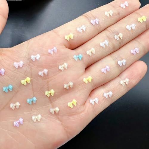 50 Stück transparente Schleife Nail Art Teile Charms Bulk Glänzendes Mini-Harzband Nagel Strass DIY Sommer Nail Art Dekor Zubehör-50 Stück_a von YFSHC