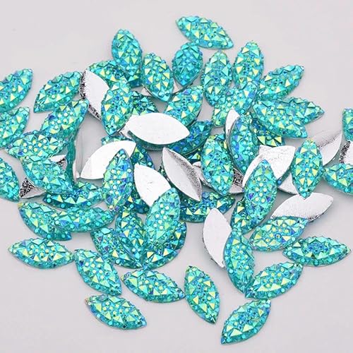 7 x 15 mm silberne Kristall-Strass-Applikation, Pferdeauge, Kristallstein, flache Rückseite, Kunstharz, Edelsteine, nicht nähend, Diamant zum Basteln, Aquamarin AB von YFSHC