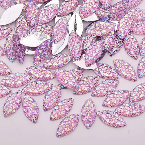 7 x 15 mm silberne Kristall-Strass-Applikation, Pferdeauge, Kristallstein, flache Rückseite, Kunstharz, Edelsteine, nicht nähend, Diamant zum Basteln, Hellviolett AB von YFSHC