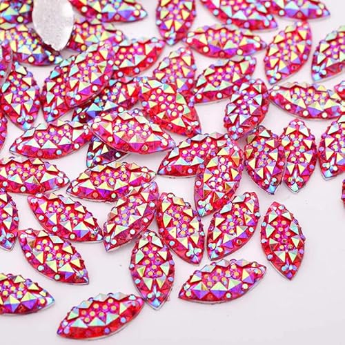 7 x 15 mm silberne Kristall-Strass-Applikation, Pferdeauge, Kristallstein, flache Rückseite, Kunstharz, Edelsteine, nicht nähend, Diamant zum Basteln, Rot AB von YFSHC