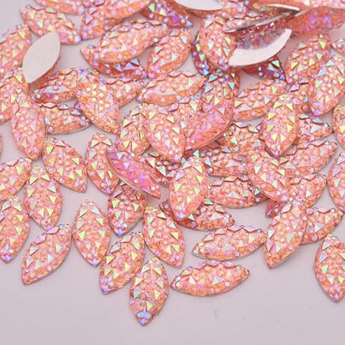 7 x 15 mm silberne Kristall-Strass-Applikation, Pferdeauge, Kristallstein, flache Rückseite, Kunstharz-Edelsteine, nicht nähender Diamant zum Basteln, Pink AB von YFSHC