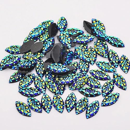 7 x 15 mm silberne Kristall-Strass-Applikation, Pferdeauge, Kristallstein, flache Rückseite, Kunstharz-Edelsteine, nicht nähender Diamant zum Basteln, Schwarz AB von YFSHC