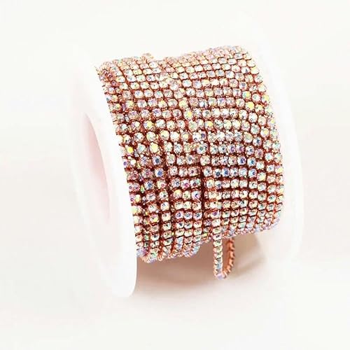 AAA-Qualität SS4,5-SS18 (1,5–4,5 mm), klares Kristall-AB, dichte Strass-Cup-Kette, Splitter-/Roségold-Krallen-Strass-Strass-Kettenbesatz, Roségold-Kristall AB-SS14 (3,5 mm), 1 Yard-Packung von YFSHC