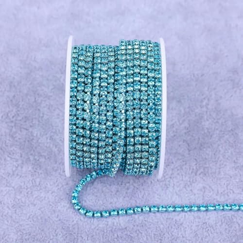 Alle Farben Klauenkette Elektrophorese Strasssteine Besatz Stein Gold Diamant Strass Dekorative Applikation Kristallbesatz für Kleider-Aquamarin-SS12(3.0mm)-5yard von YFSHC