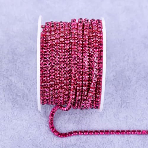 Alle Farben Klauenkette Elektrophorese Strasssteine Besatz Stein Gold Diamant Strass Dekorative Applikation Kristallbesatz für Kleider-Fuchsia-SS12(3.0mm)-5yard von YFSHC