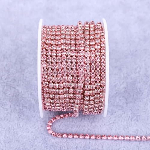 Alle Farben Klauenkette Elektrophorese Strasssteine Besatz Stein Gold Diamant Strass Dekorative Applikation Kristallbesatz für Kleider-Rosa-SS12(3.0mm)-10yard von YFSHC