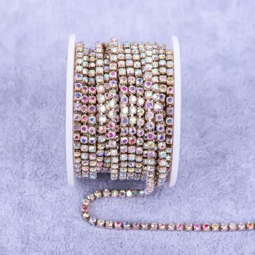 Alle Farben Klauenkette Elektrophorese Strasssteine Besatz Stein Gold Diamant Strass Dekorative Applikation Kristallbesatz für Kleider-Roségold Kristall AB-SS8(2.5mm)-5yard von YFSHC