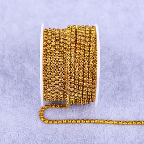 Alle Farben Klauenkette Elektrophorese Strasssteine Besatz Stein Gold Diamant Strass Dekorative Applikation Kristallbesatz für Kleider-Topas-SS6(2mm)-10yard von YFSHC