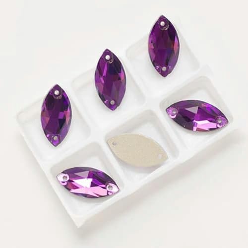 Glasperlen mit flacher Rückseite, zum Aufnähen, Strasssteine, Pferdeauge, zum Aufnähen auf Steine und Kristalle zum Basteln, Amethyst, 7 x 15 mm, 96 Stück von YFSHC