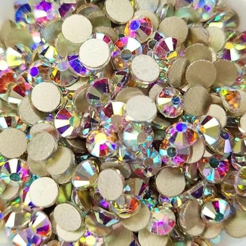 Glitzerkristall Ab Ss3-ss40, nicht Hotfix, flache Rückseite, zum Nähen und für Stoffkleidung, Nagelkunst-Dekorationen, Nagelkunst, Weiß AB-SS50, 10 mm – 144 Stück von YFSHC