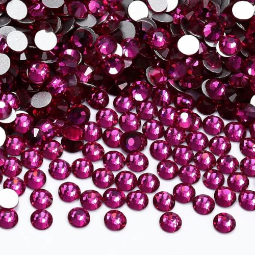 SS3-SS60 Helles Siamglas, flache Rückseite, Strasssteinchen, rot, rund, silberfarbene Unterseite auf Diamant für Nailart-Kleid, Fuchsia, SS34, 288 Stück, wie abgebildet von YFSHC