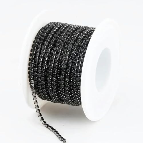 SS6 2 mm, 1 Yard, Rosa/Grün/Blau, Opalglas-Strass-Cup-Kette, Glitzer-Kristall-Strassbesatz für DIY-Hochzeitskleid-Dekoration, Gunblack Black, SS6 (2 mm), 10 Yards von YFSHC