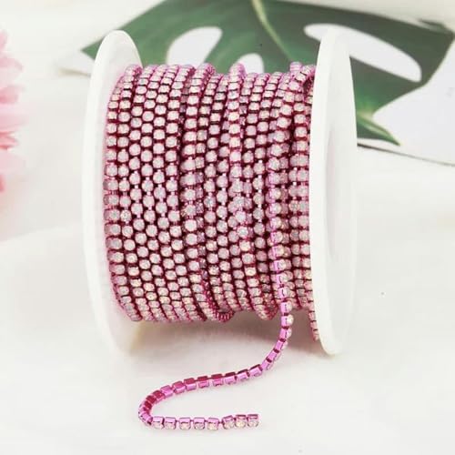 SS6 2 mm, 1 Yard, rosa/grün/blau, Opalglas-Strass-Cup-Kette, Glitzer-Kristall-Strassbesatz für DIY-Hochzeitskleid-Dekoration, Rose, weißer Opal, SS6 (2 mm), 10 Yards von YFSHC