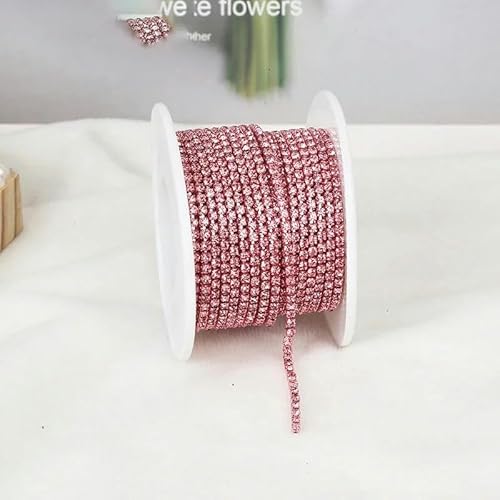 SS6–SS12, 9,1 m, bunte Strassstein-Kettenbesatz, zum Aufnähen auf Glaskristall-Becherkette auf Strassstein-Band für Heimwerker, Pink, SS12, 3,0 mm, 9,1 m pro Rolle von YFSHC