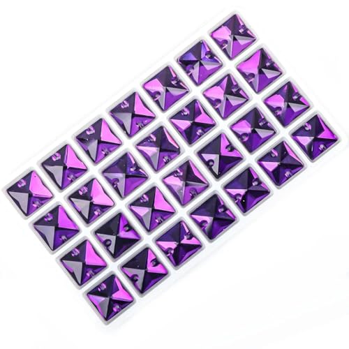 Strasssteine zum Aufnähen, quadratische Kristalle, flache Rückseite, für Kleidung, Muschelperlen für Brautkleider, Dekoration, DIY, Violett, 12 mm, 40 von YFSHC