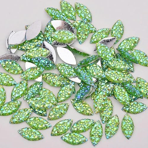 x 15 mm silberne Kristall-Strass-Applikation, Pferdeauge, Kristallstein, flache Rückseite, Kunstharz-Edelsteine, nicht nähender Diamant zum Basteln, Grün AB von YFSHC