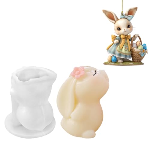 YFZYT DIY Silikonformen Gießformen Ostern, 3D Silikonform Hase&2D Umarmung Blumen Osterhase Schlüsselanhänger, Silikonform Frühling, Kerzen Silikonformen, Giessformen Silikon von YFZYT