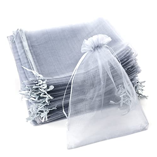 YFZYT Organzasäckchen 100 Stück, Organzabeutel Organza Beutel 17x23CM mit Satin-Kordelzug, Geschenk Säckli Schmuckbeutel für Weihnachtsfest Party und Hochzeit Groß Größe Verpackung(Grau) von YFZYT