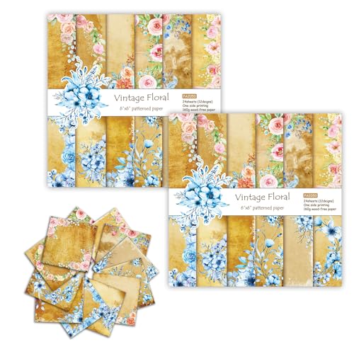 YFaith Decoupage Papier für Möbel, 48 Blatt Scrapbook Hintergrundpapier, 15,2 × 15,2 cm Scrapbook Zubehör Papier, 12 Muster, für Fotoalben, Broschüren und DIY-Dekorationen von YFaith